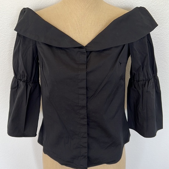Zara Off Shoulder Button Up 3/4 Sleeve Black Shirt Size M - Picture 11 of 11